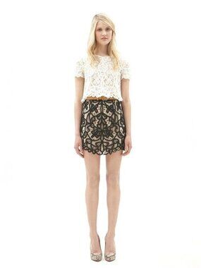 3.1 PHILLIP LIM Resort 2010 Black Nude Battenberg Lace Silk Mini Skirt, Size 6